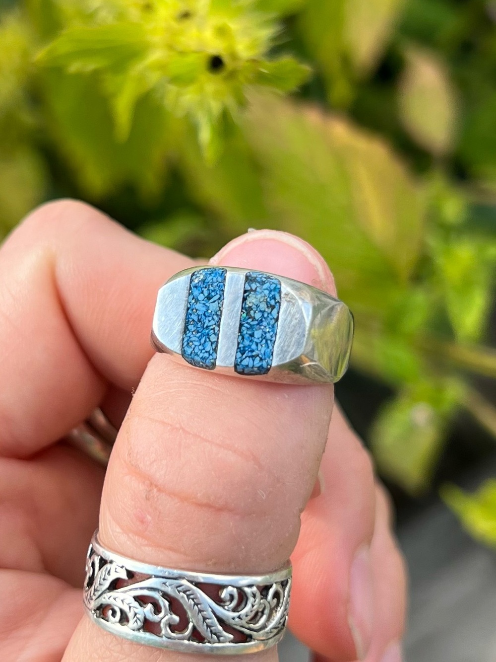 Chunky Sterling Silver & Crushed Turquoise Ring